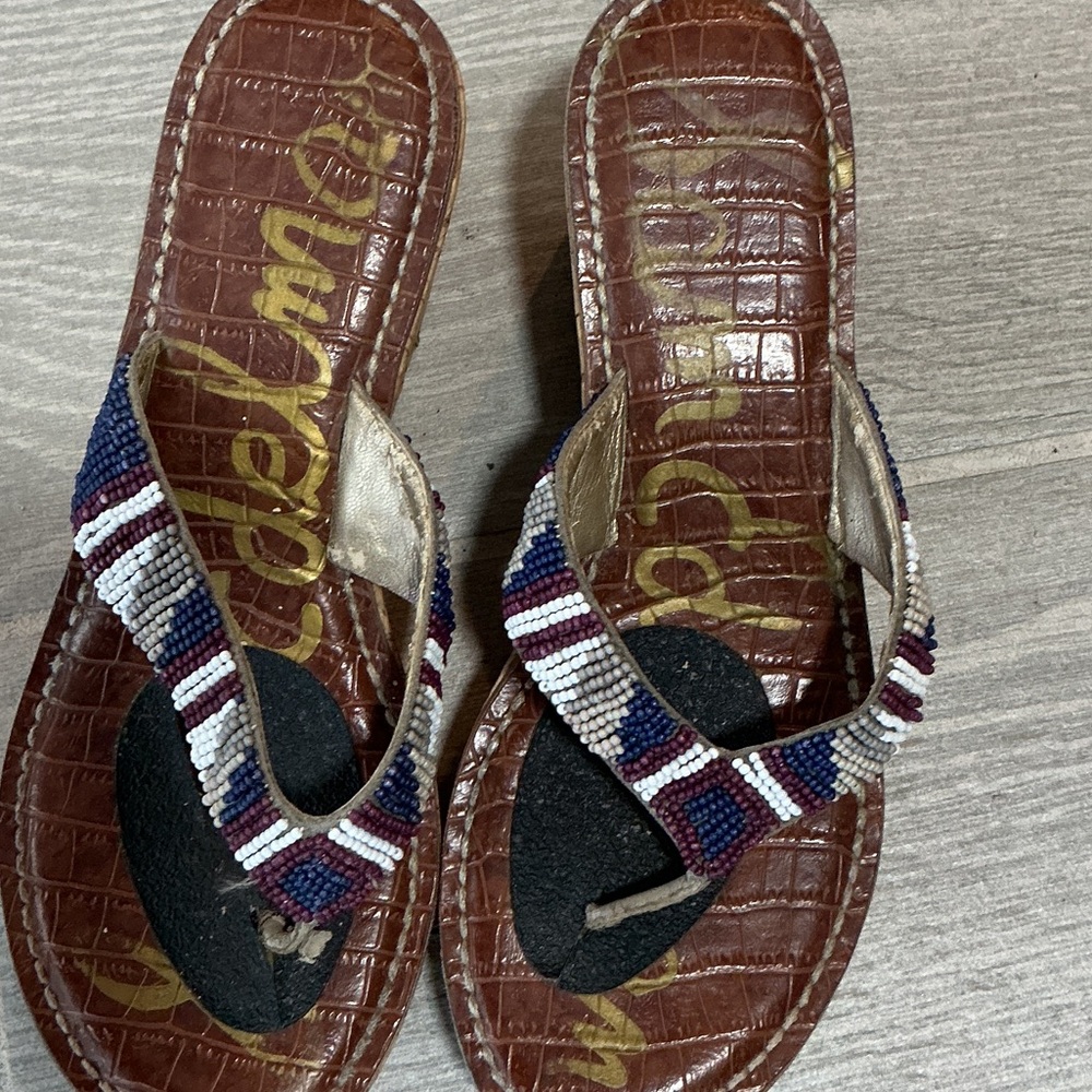 Sam Edelman Rosa Beaded Brown Wedge Espradrille Sandals Women’s Sz 7.5